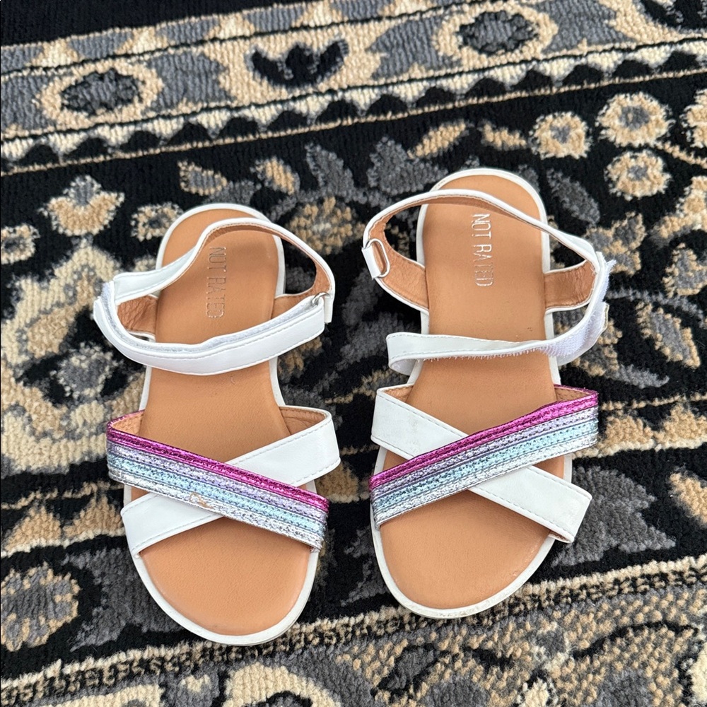 Not Rated White Sandals with Pink and Silver Straps